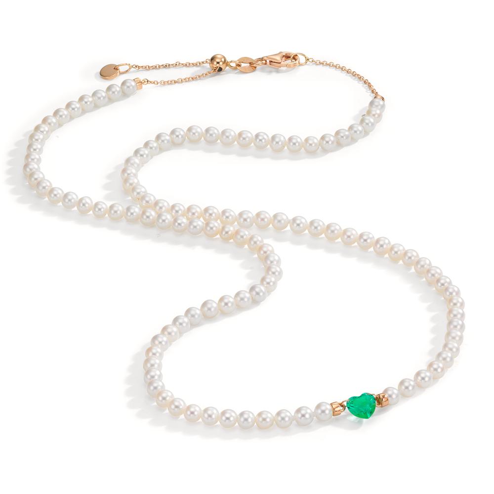 Collana Oro rosso 750/18 carati [synth. Smaragd] Perla coltivata d'acqua dolce, 3.5 mm Cuore 40-44 cm