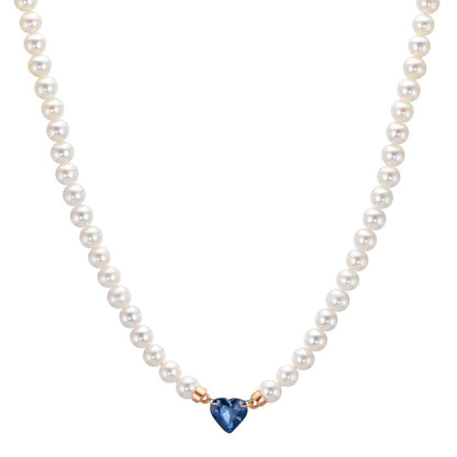 Collier 750/18 K Rotgold Saphir 0.58 ct Süsswasserzuchtperlen, 3.5 mm Herz 40-44 cm verstellbar
