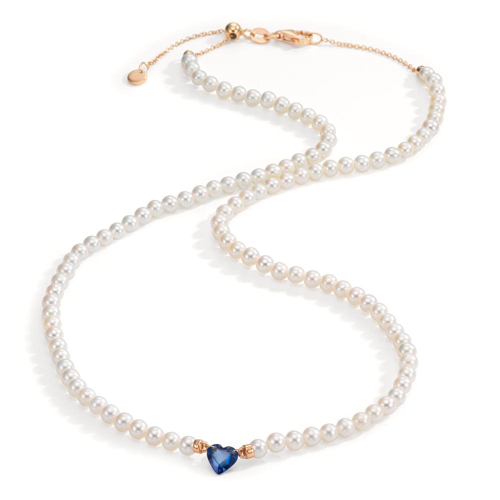 Necklace 18k Red Gold Sapphire 0.58 ct Freshwater pearl, 3.5 mm Heart 40-44 cm