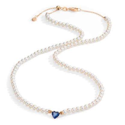 Collier 750/18 K Rotgold Saphir 0.58 ct Süsswasserzuchtperlen, 3.5 mm Herz 40-44 cm verstellbar