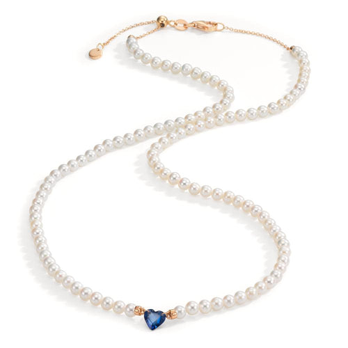 Necklace 18k Red Gold Sapphire 0.58 ct Freshwater pearl, 3.5 mm Heart 40-44 cm