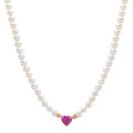 Collana Oro rosso 750/18 carati Rubino 0.62 ct Perla coltivata d'acqua dolce, 3.5 mm Cuore 40-44 cm