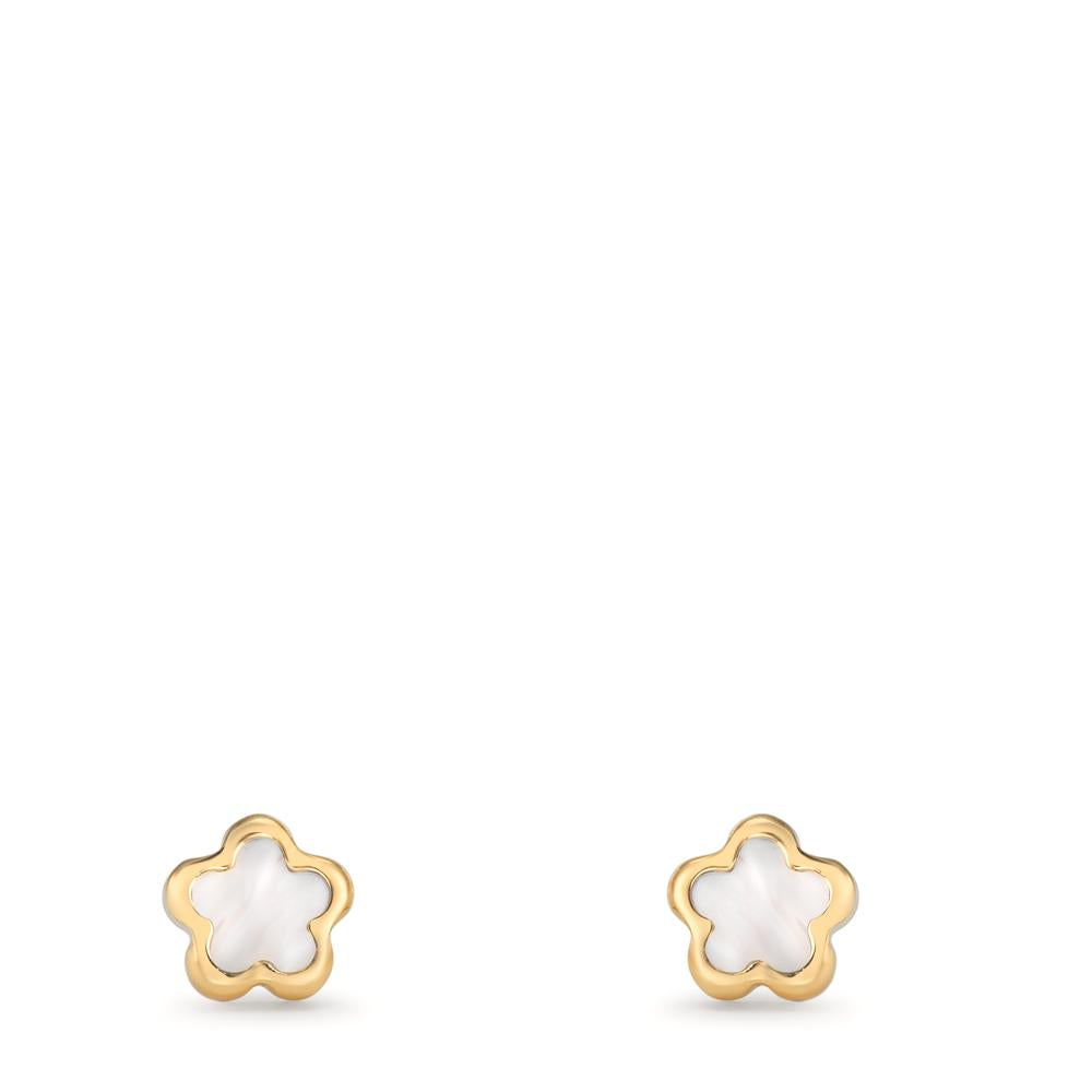 Ohrstecker 750/18 K Gelbgold Perlmutt Blume Ø4 mm