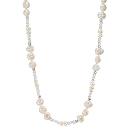 Collier Acier inoxydable Cristal blanc perle d'eau douce 90 cm