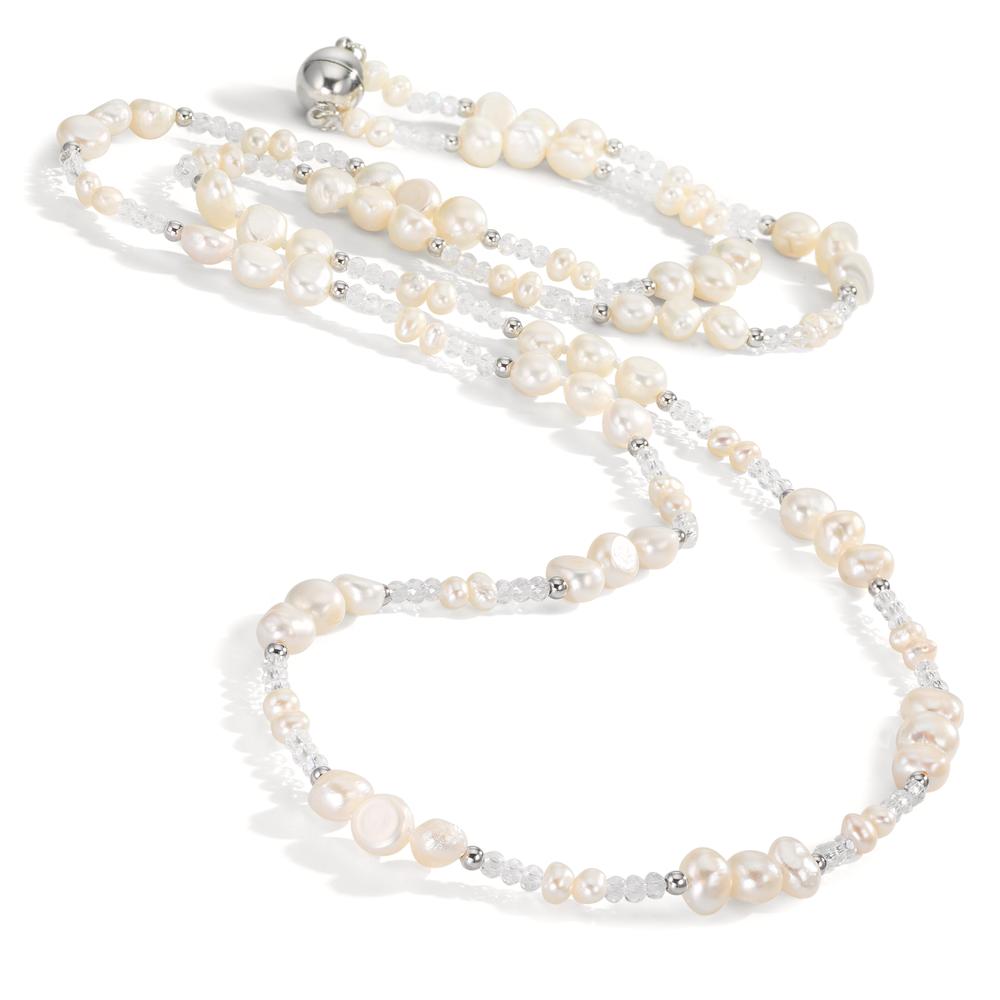 Collier Edelstahl Kristall weiss Süsswasserzuchtperlen 90 cm