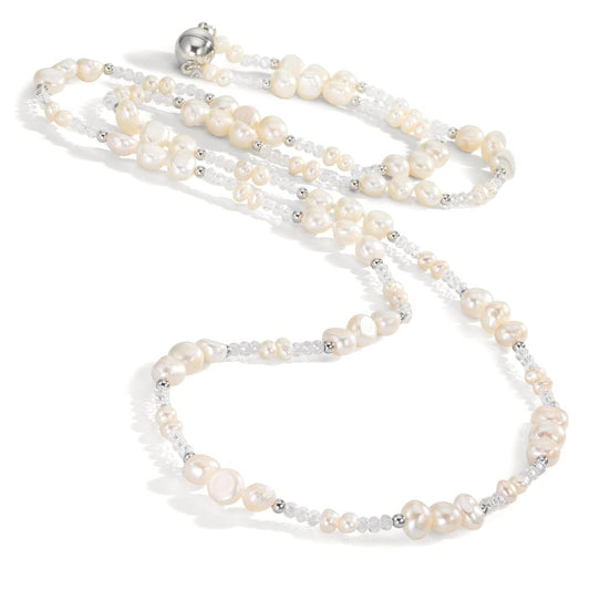 Collier Acier inoxydable Cristal blanc perle d'eau douce 90 cm