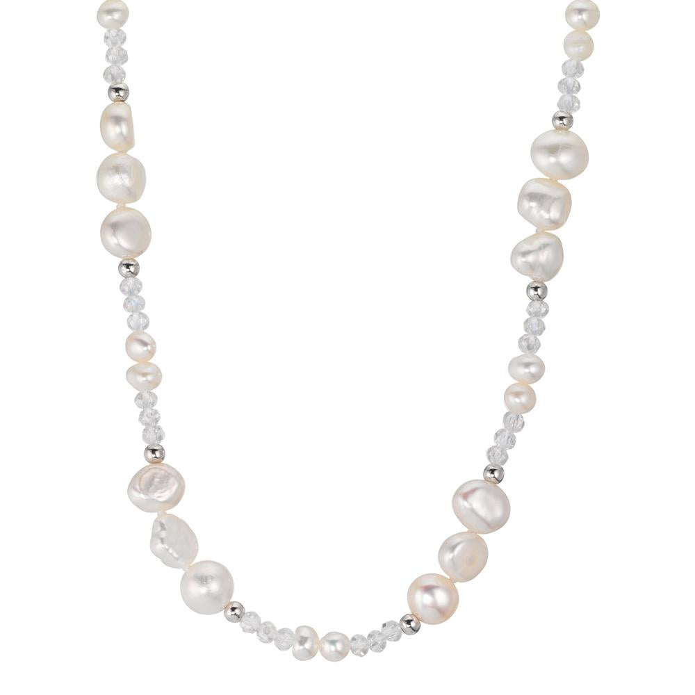 Collier Edelstahl Kristall weiss Süsswasserzuchtperlen 45 cm
