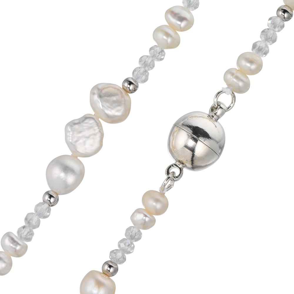 Necklace Stainless steel Crystal White Freshwater pearl 47 cm