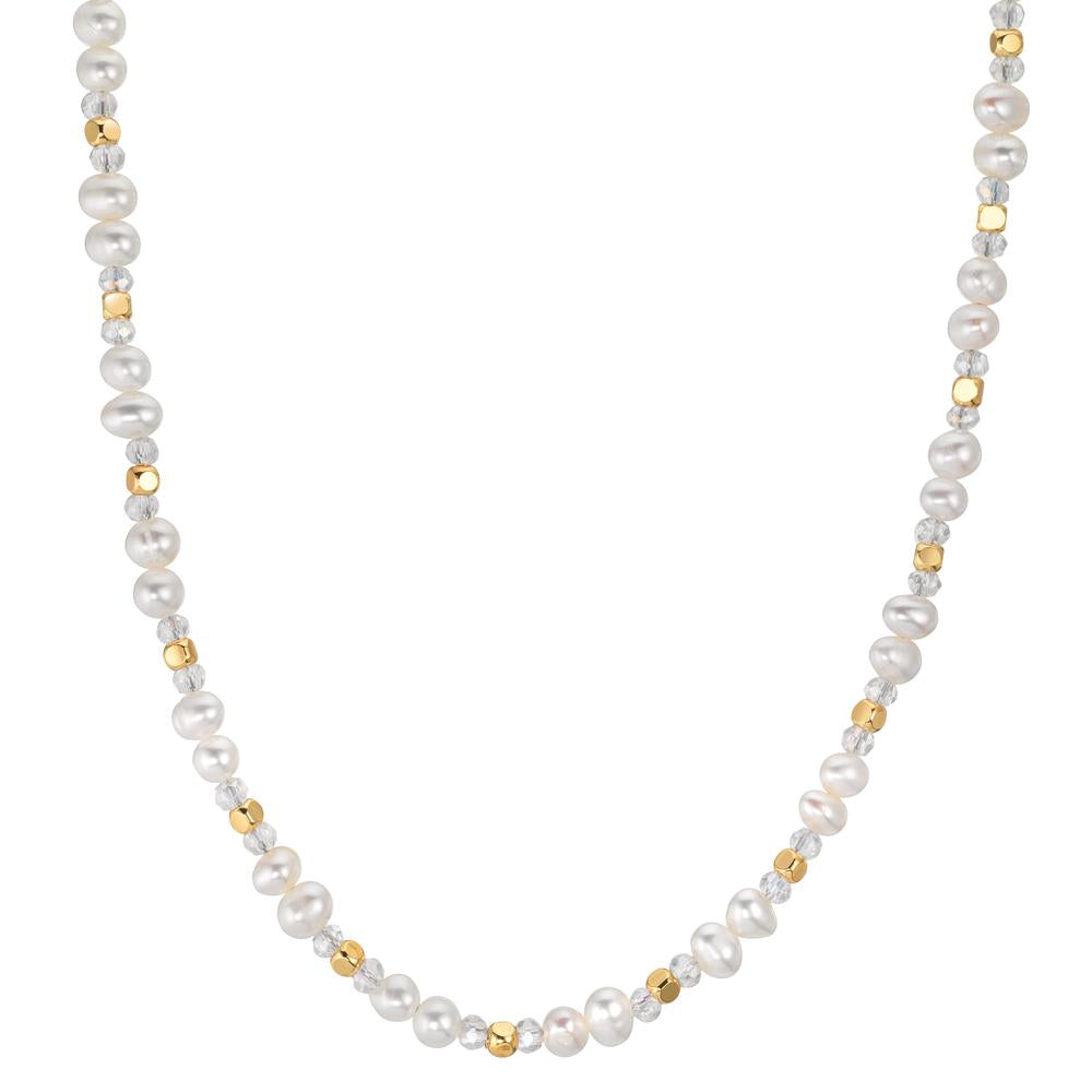 Collier Edelstahl Kristall weiss gelb IP beschichtet Süsswasserzuchtperlen 43.5 cm