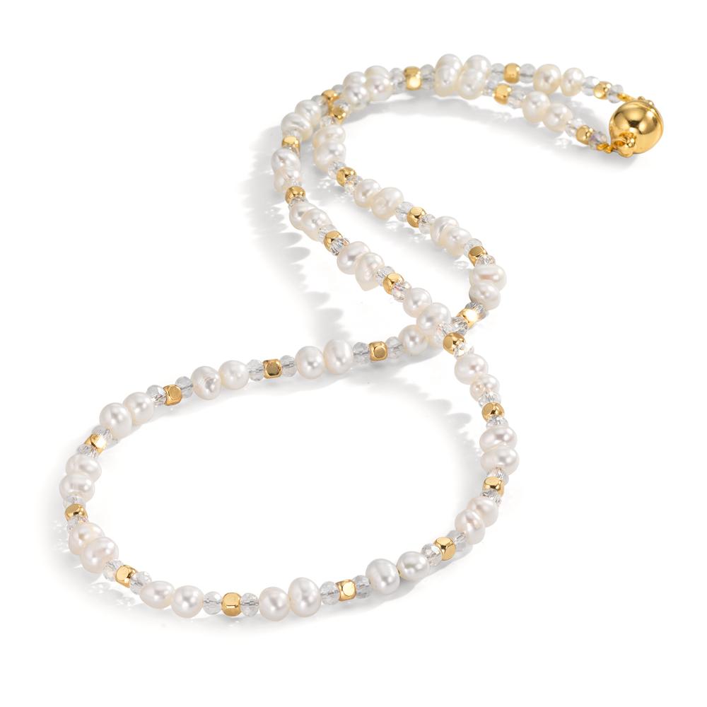 Collier Edelstahl Kristall weiss gelb IP beschichtet Süsswasserzuchtperlen 43.5 cm
