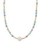Collier rostfritt stål kristall flerfärgad gul IP-belagd Sötvattensodlad pärla, 8 mm 42 cm