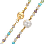 Collier rostfritt stål kristall flerfärgad gul IP-belagd Sötvattensodlad pärla, 8 mm 42 cm