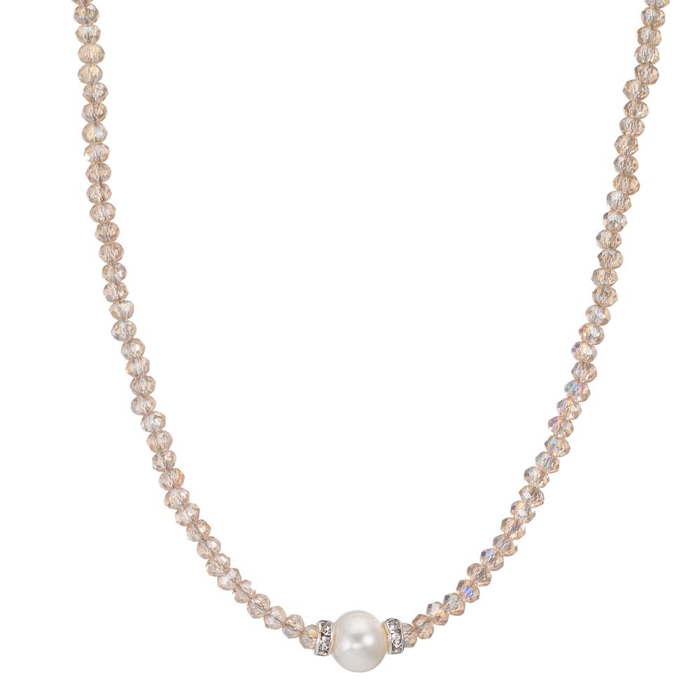 Collier Acier inoxydable Cristal champagne perle d'eau douce 6.5-7 mm 43 cm