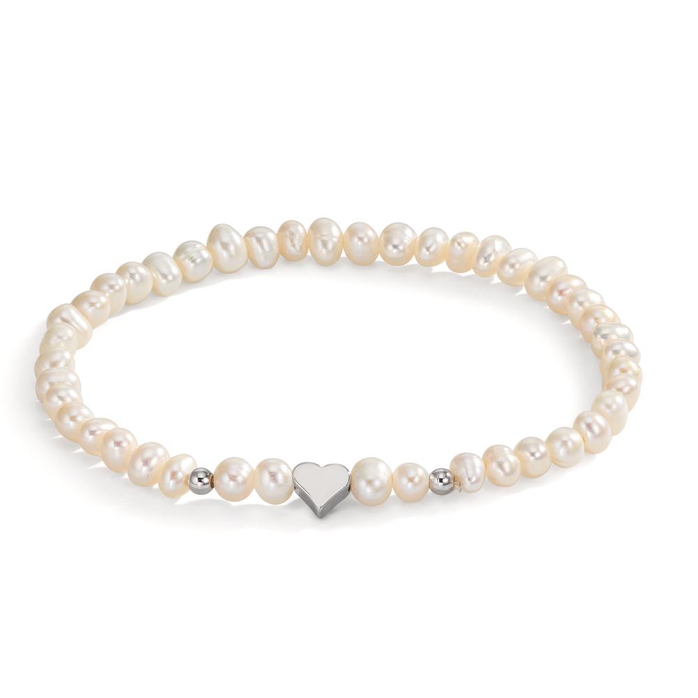Bracciale Acciaio inossidabile Perla coltivata d'acqua dolce 5-5.5 mm Cuore