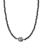 Collier Acier inoxydable Spinelle noir, 3 mm perle de Tahiti, 9.5 mm 43-47 cm