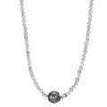 Collana Acciaio inossidabile Labradorite Grigio, 3 mm Perla di Tahiti, 9.5 mm 43-47 cm