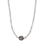 Collana Acciaio inossidabile Labradorite Grigio, 3 mm Perla di Tahiti, 9.5 mm 43-47 cm