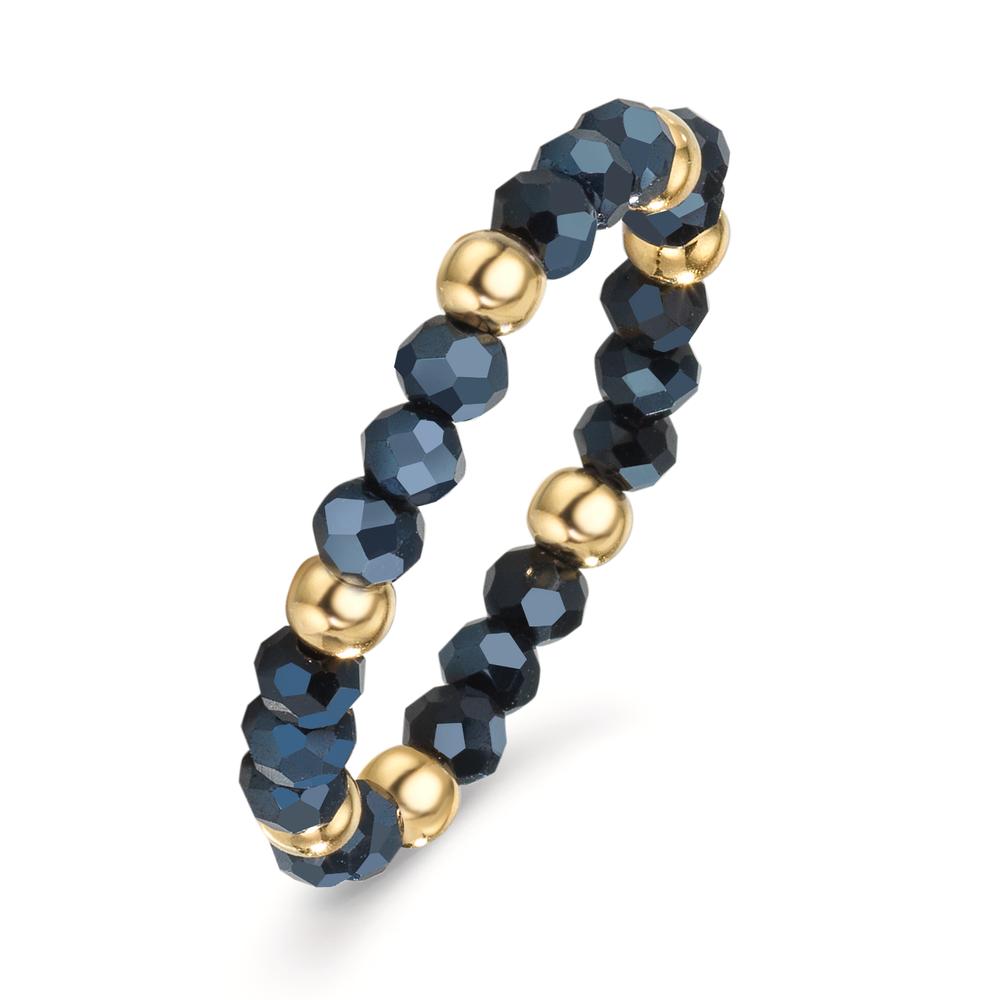 Fingerring Edelstahl Kristall blau, 3 mm gelb IP beschichtet