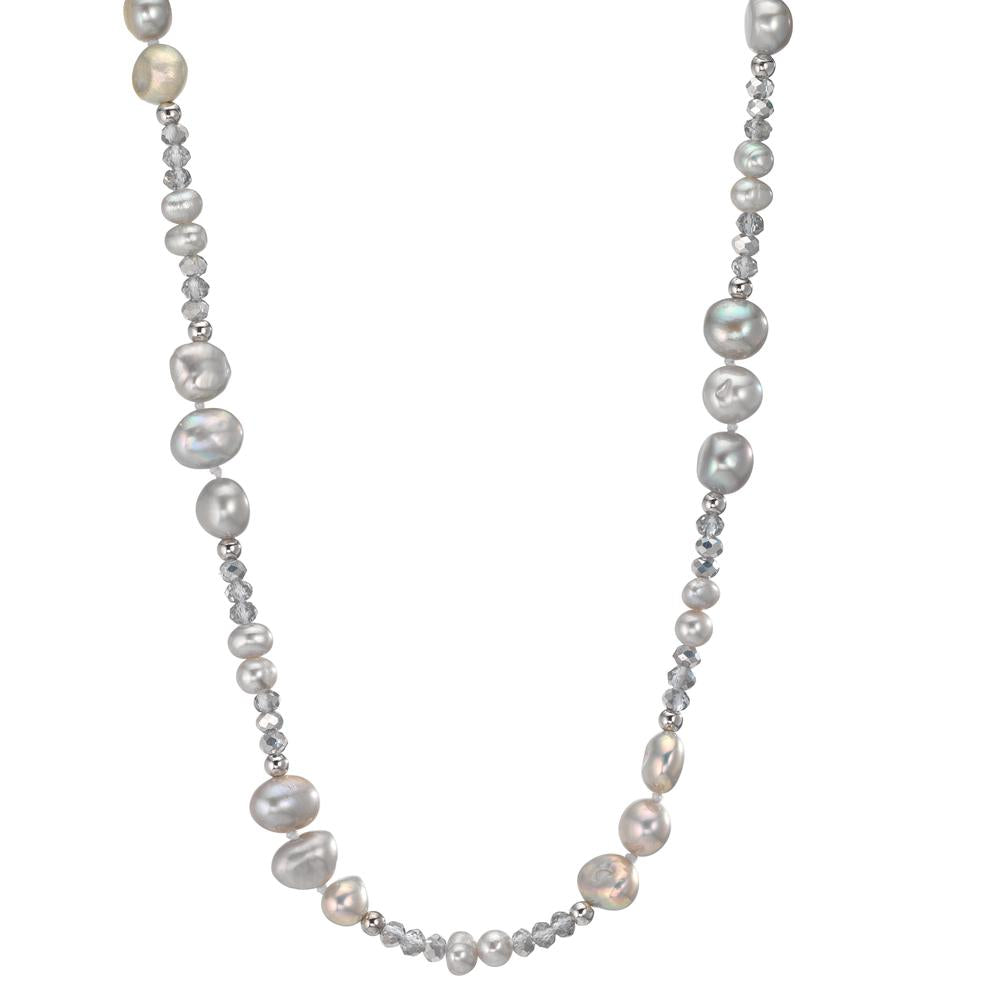 Collier Edelstahl Kristall grau Süsswasserzuchtperlen grau 90 cm