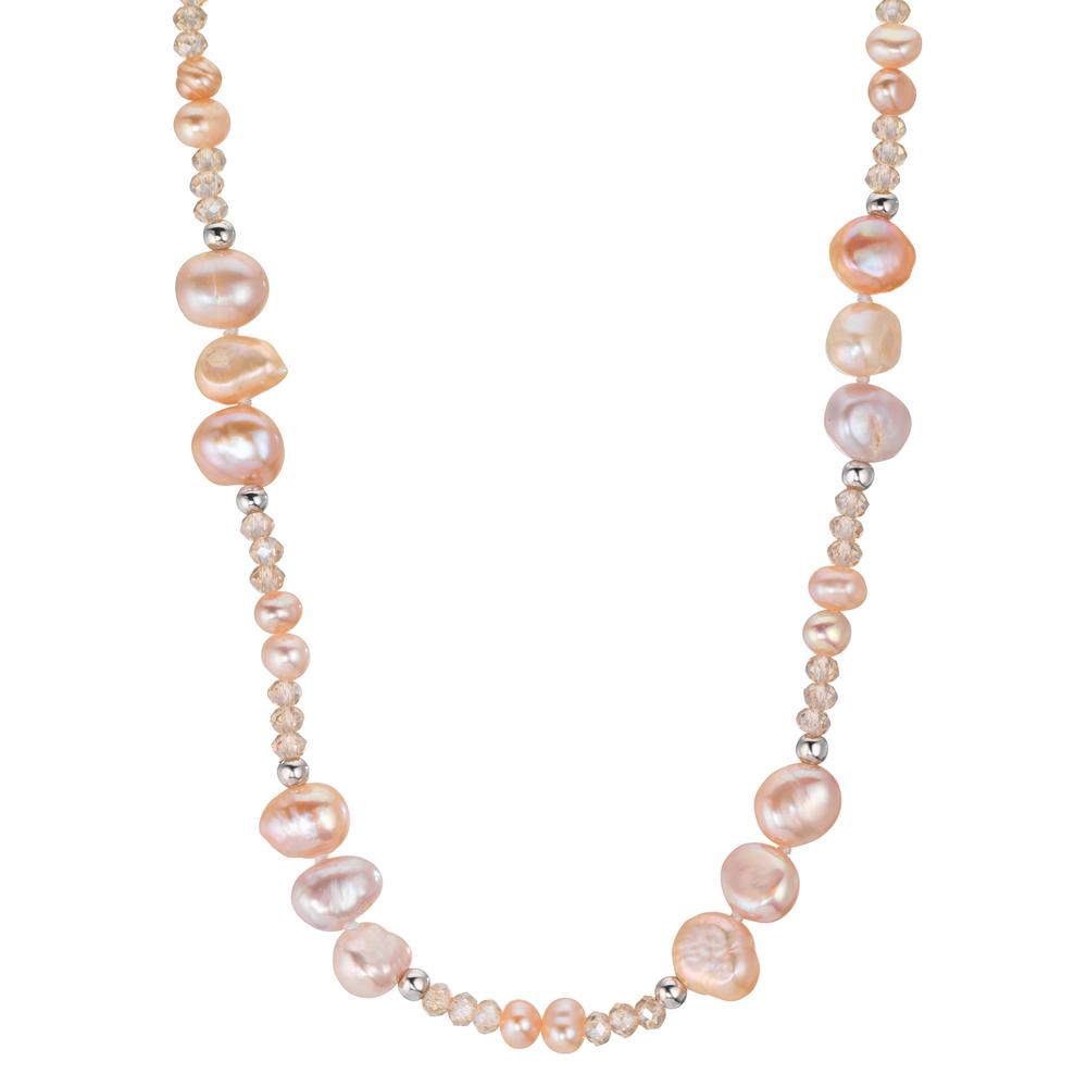 Collier rostfritt stål kristall rosa Sötvattensodlad pärla rosa 45 cm