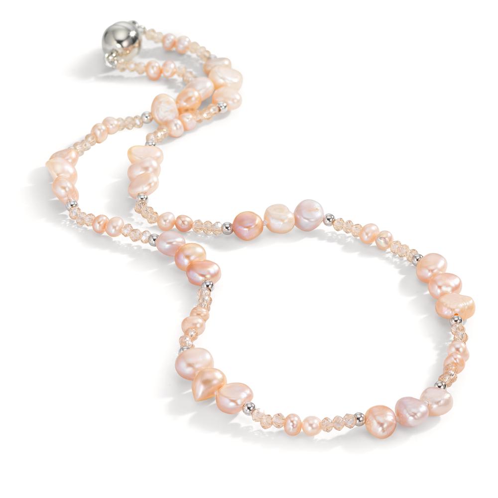 Collier rostfritt stål kristall rosa Sötvattensodlad pärla rosa 45 cm