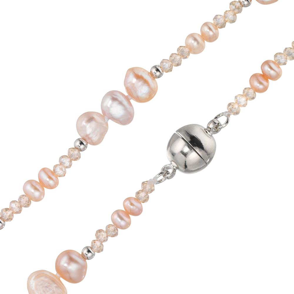 Collier rostfritt stål kristall rosa Sötvattensodlad pärla rosa 45 cm