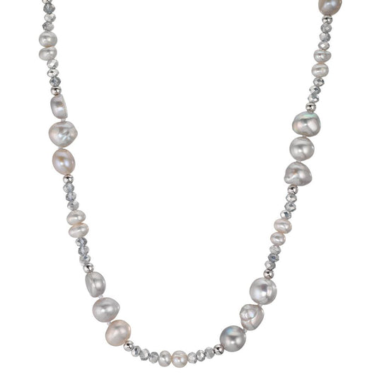 Necklace Stainless steel Crystal Silver Freshwater pearl Silver 46 cm