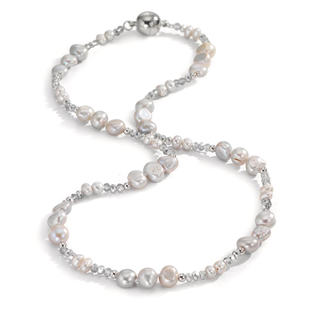 Collana Acciaio inossidabile Cristallo argento Perla coltivata d'acqua dolce argento 46 cm
