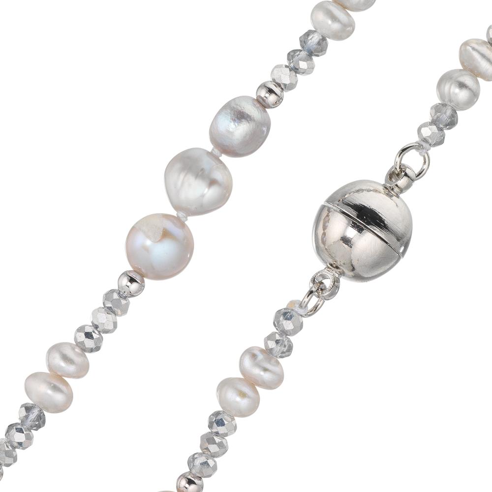 Collana Acciaio inossidabile Cristallo argento Perla coltivata d'acqua dolce argento 46 cm