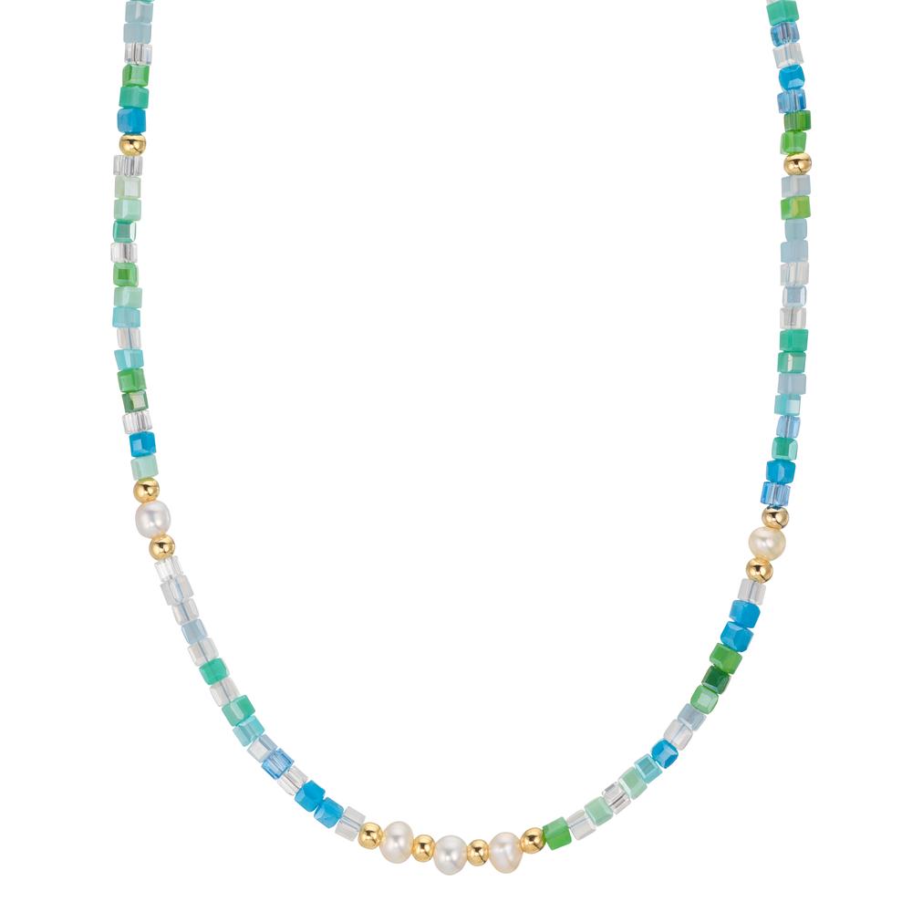 Collier Edelstahl Kristall gelb IP beschichtet Süsswasserzuchtperle, 5 Perlen, 4.5 mm 43 cm