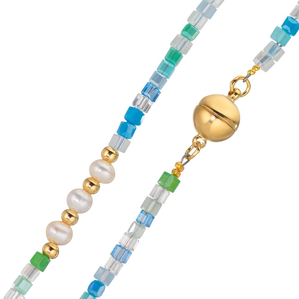 Collier rostfritt stål kristall gul IP-belagd Sötvattensodlad pärla, 5 Pärlor, 4.5 mm 43 cm