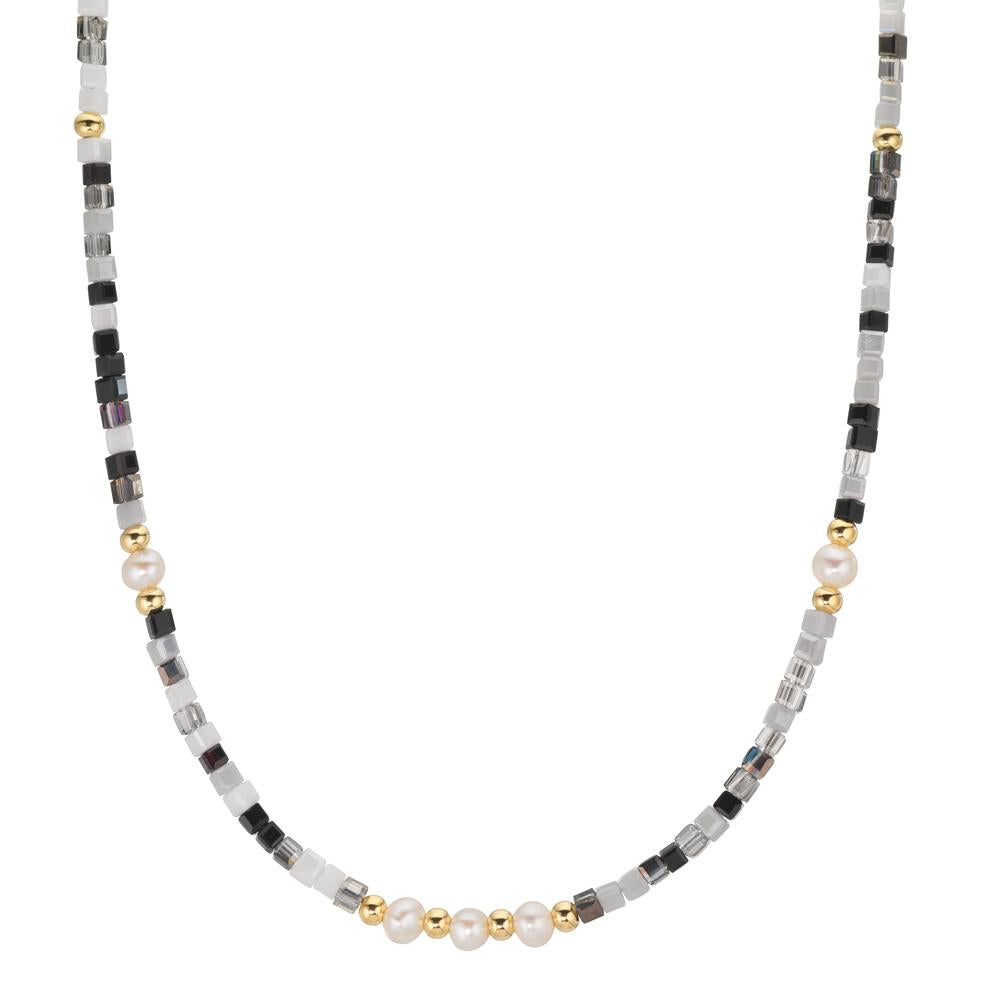 Collier rostfritt stål kristall gul IP-belagd Sötvattensodlad pärla, 5 Pärlor, 4.5 mm 43 cm