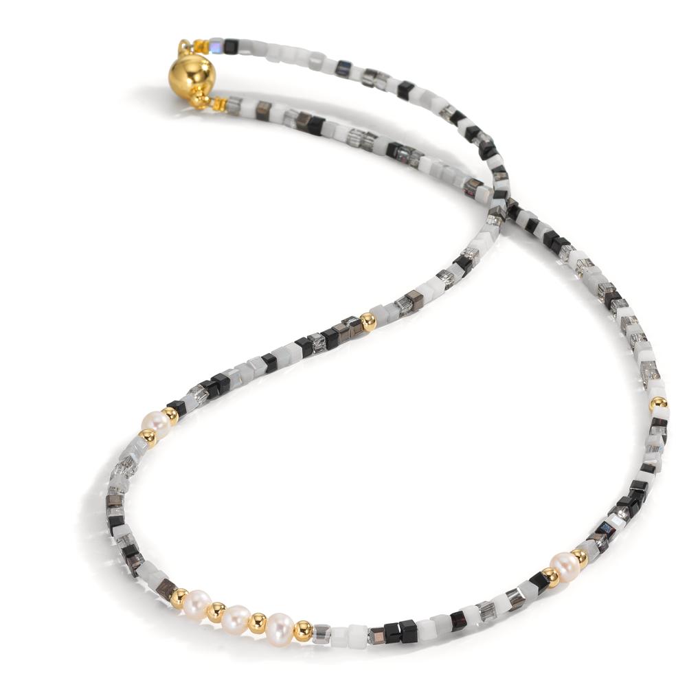 Collier Edelstahl Kristall gelb IP beschichtet Süsswasserzuchtperle, 5 Perlen, 4.5 mm 43 cm