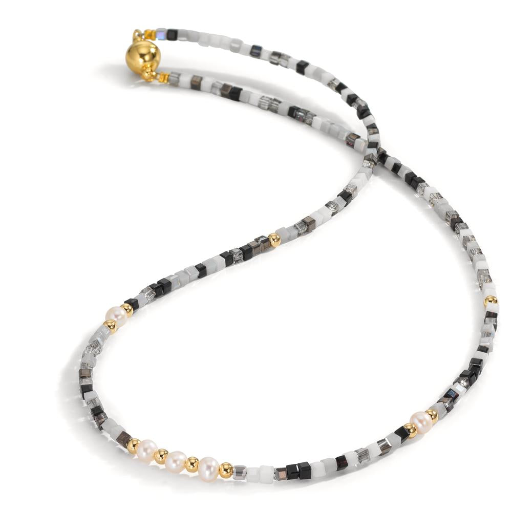 Collier rostfritt stål kristall gul IP-belagd Sötvattensodlad pärla, 5 Pärlor, 4.5 mm 43 cm