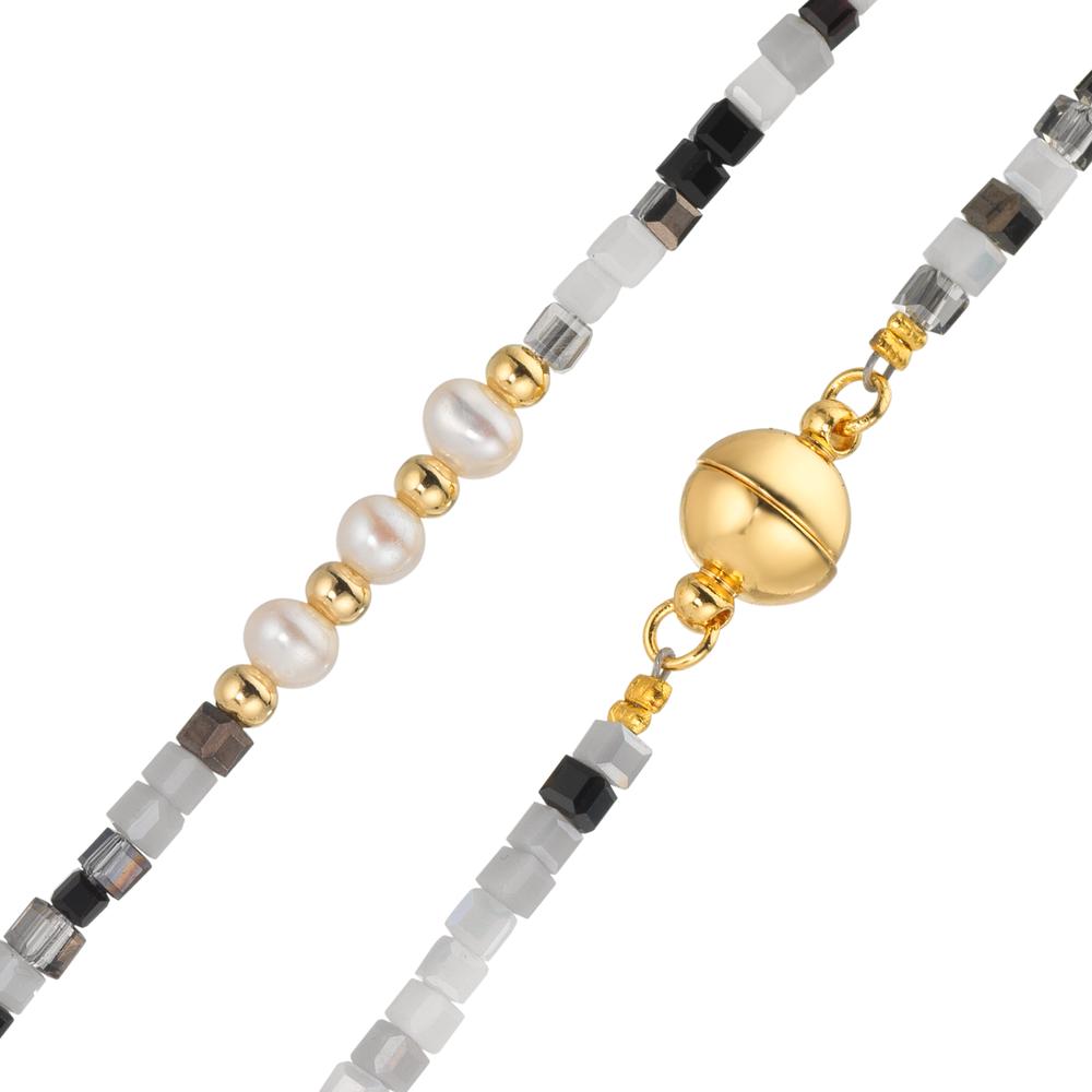 Collier rostfritt stål kristall gul IP-belagd Sötvattensodlad pärla, 5 Pärlor, 4.5 mm 43 cm