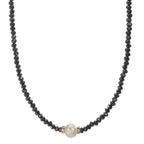 Collier Acier inoxydable Cristal noir perle d'eau douce 6.5-7 mm 43 cm