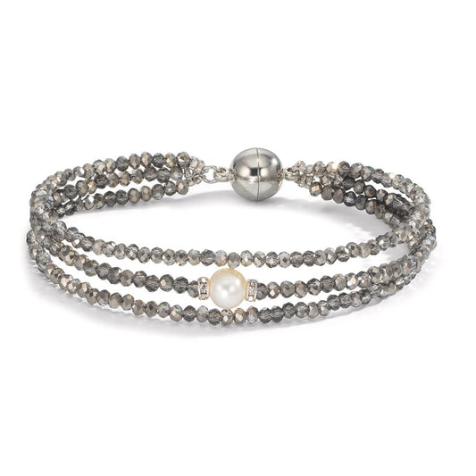 Bracelet Stainless steel Crystal Gray Freshwater pearl 7-7.5 mm 18.5 cm