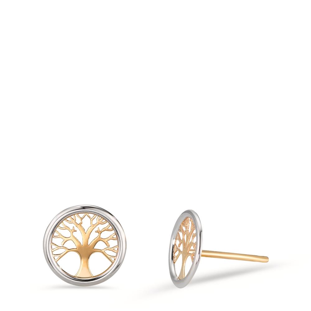 Stud earrings 14k Yellow Gold Bicolor Tree Of Life Ø8 mm
