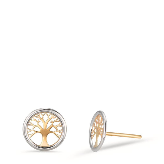 Stud earrings 14k Yellow Gold Bicolor Tree Of Life Ø8 mm