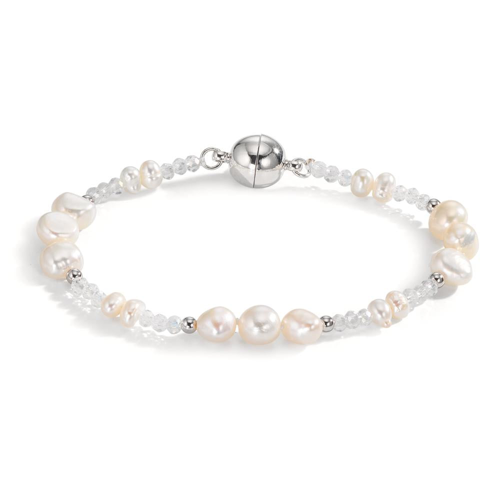 Pulsera Acero inoxidable Cristal blanco Perla cultivada de agua dulce blanco