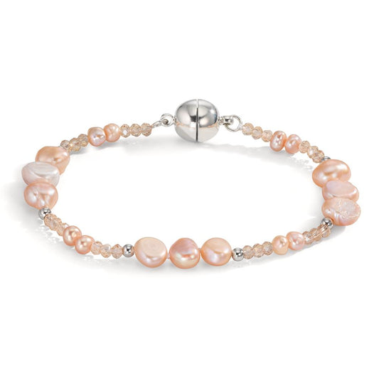 Bracelet Stainless steel Crystal Rose Freshwater pearl Rose 18 cm