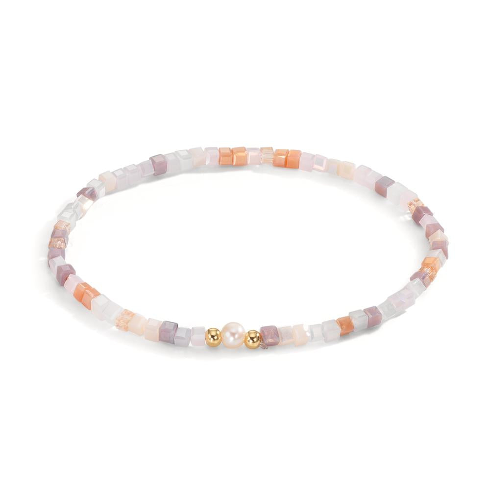 Armband Edelstahl Kristall rosa gelb IP beschichtet Süsswasserzuchtperlen 4-4.5 mm 17 cm