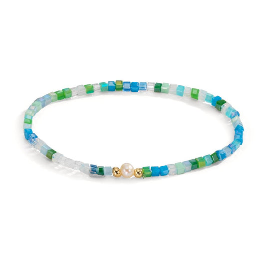 Bracelet Stainless steel Crystal Yellow IP coated Freshwater pearl 4-4.5 mm 17 cm