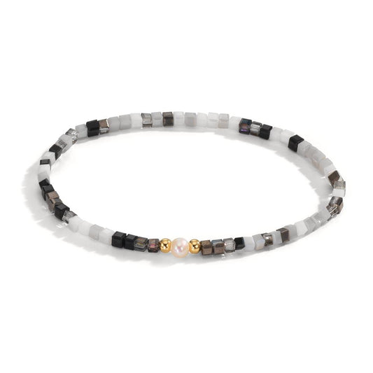 Bracelet Stainless steel Crystal Yellow IP coated Freshwater pearl 4-4.5 mm 17 cm