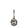 Pendentif Argent Zircone 20 Pierres Rhodié perle de Tahiti 10-11 mm