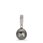 Pendentif Argent Zircone 20 Pierres Rhodié perle de Tahiti 10-11 mm