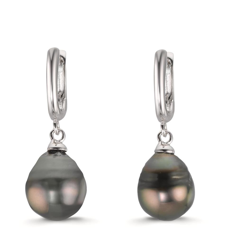 Orecchini circolari Argento rodiato Perla di Tahiti, 2 Perla 9-10 mm