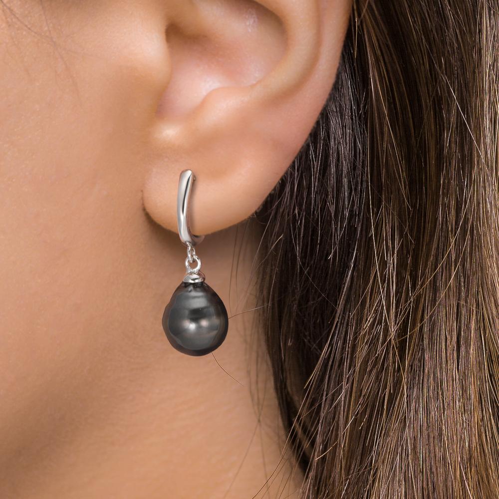 Klappcreolen Silber rhodiniert Tahitiperle, 2 Perlen 9-10 mm