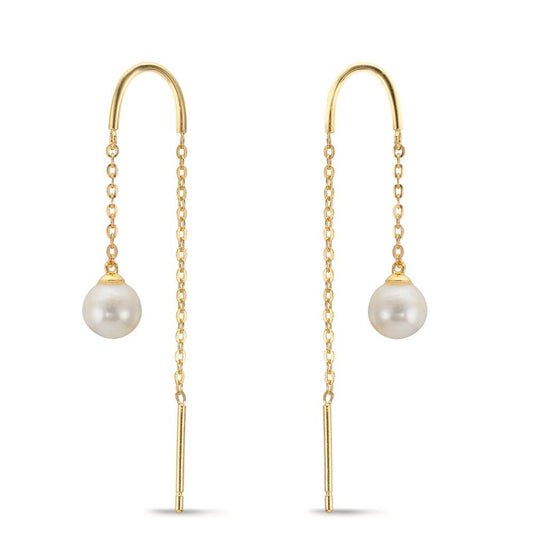 Threader Earrings 9k Yellow Gold Freshwater pearl, 2 Pearls 5-5.5 mm