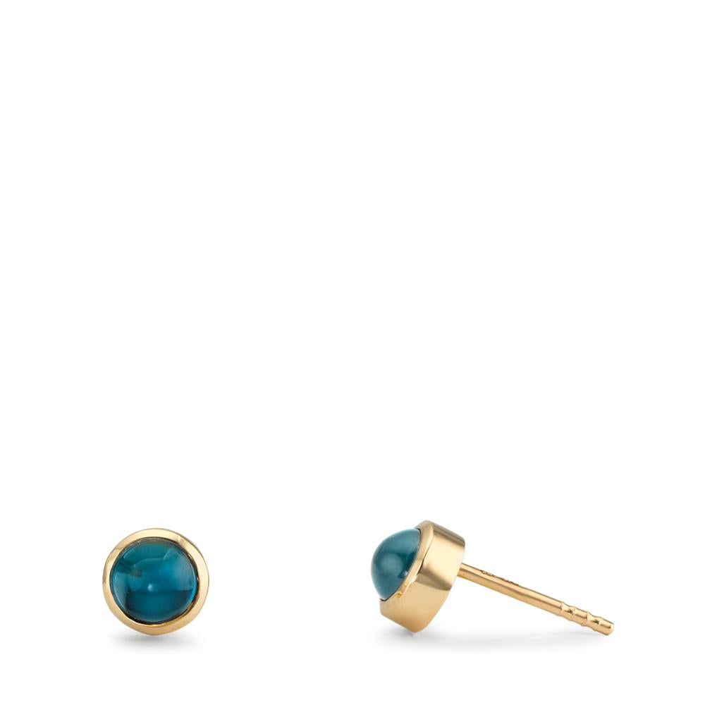 Clous d'oreilles Or jaune 9K Topaze London Blue 2 Pierres Ø5 mm